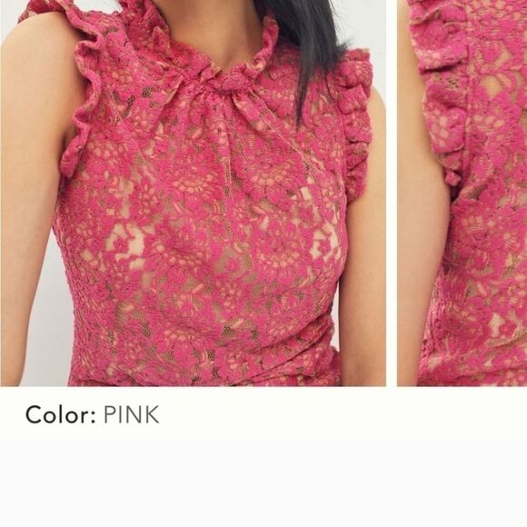 Anthropologie Dolan East Coast Colmì Pink Lace Ruffle Sleeveless Blouse Medium - Picture 4 of 8
